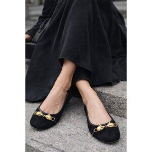 Marc Jacobs Black Suede Ballet Flats Gold Mouse Hardware EU 37 US 6.5 Luxury